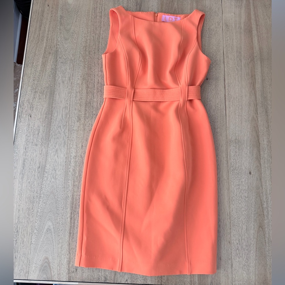 LDT Annemarie Orange Stretch Belted Sheath Dress size Women’s 4